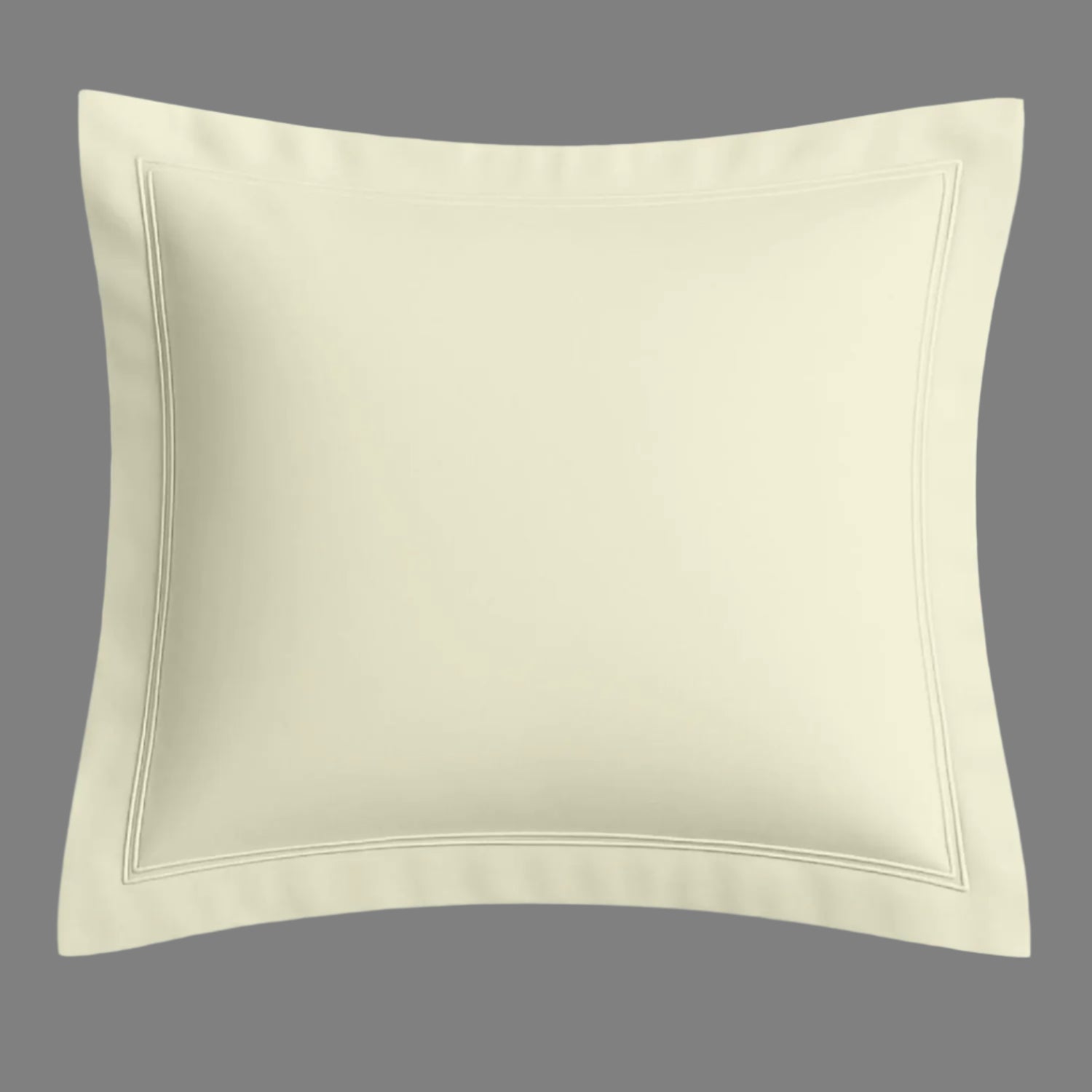 Cream Oxford 2 Row Satin Stitch pillow case on a grey background