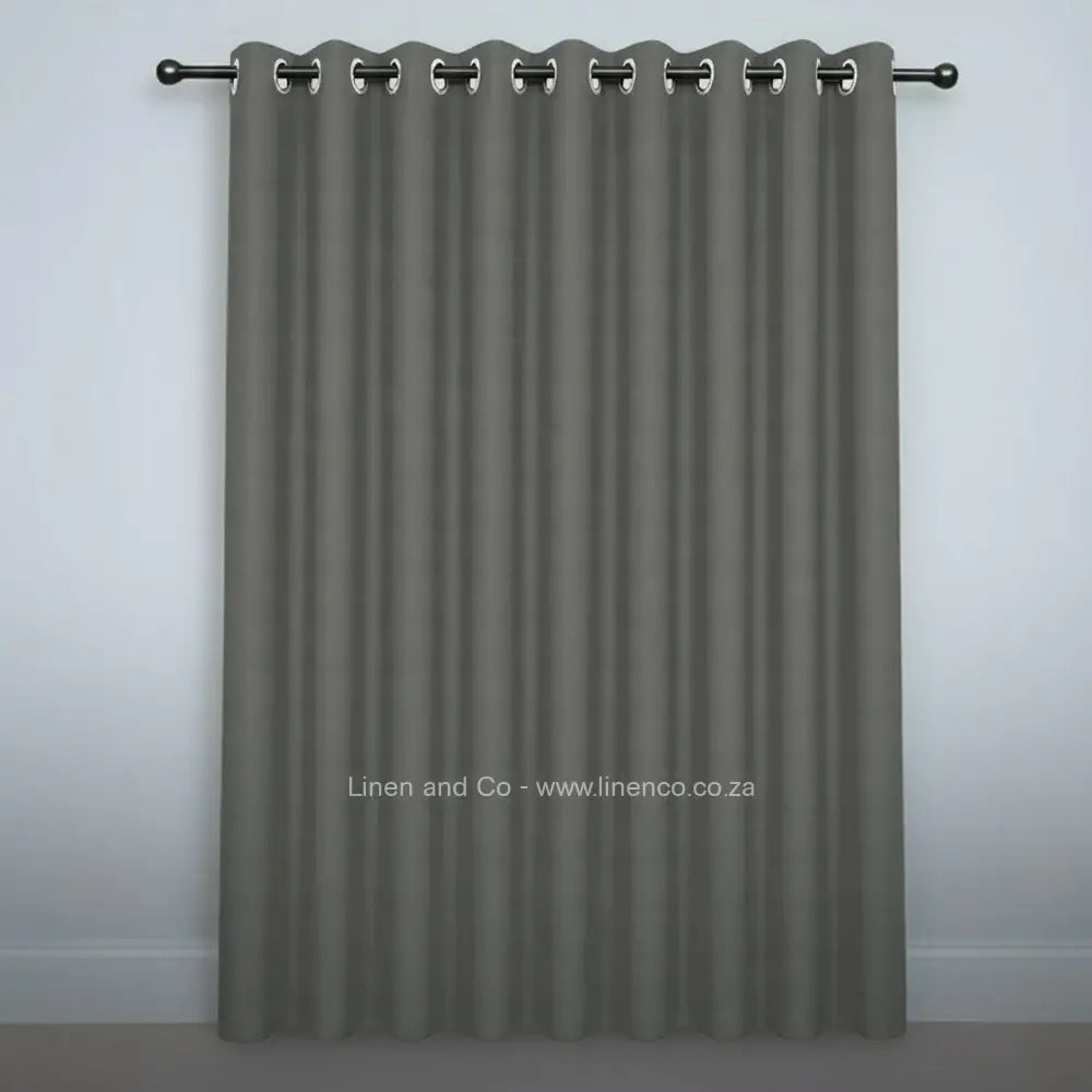 Grey eyelet woven blockout curtain with 70% shade reduction, professional hospitality-grade window treatment featuring refined texture and elegant tone for luxury interior design by Linen and Co