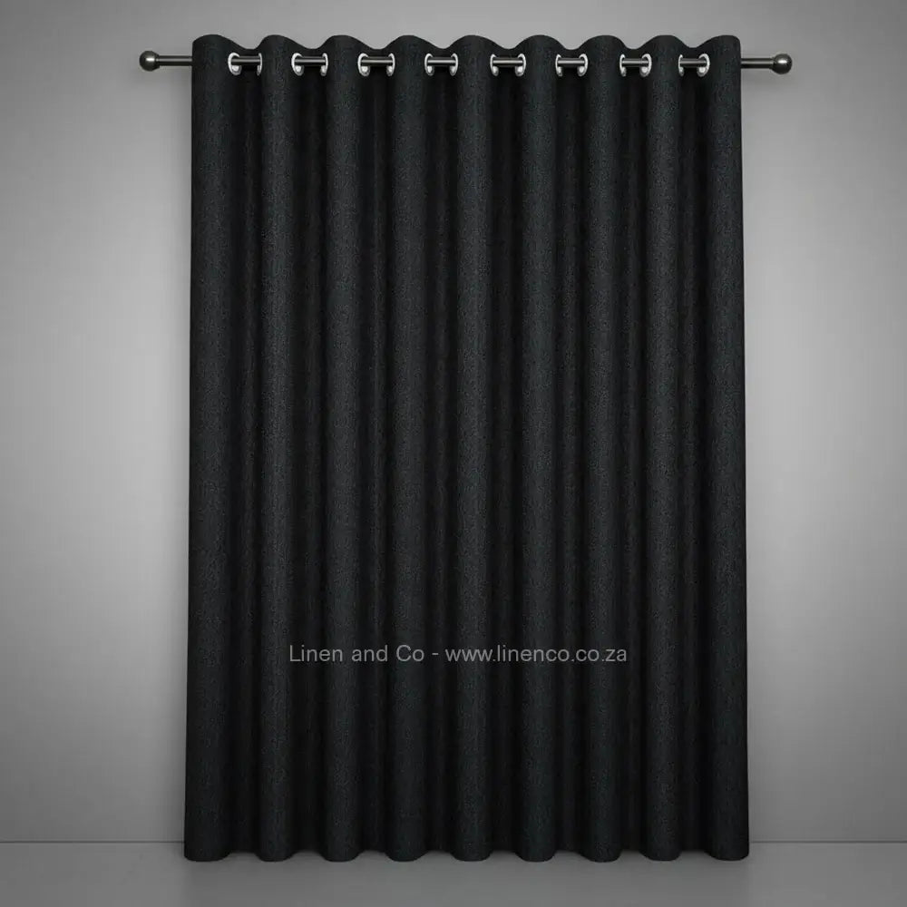 charcoal grey with silver eyelets self lined blockout curtain with 100% shade reduction, professional hospitality-grade window treatment featuring refined texture and elegant tone for luxury interior design by Linen and Co