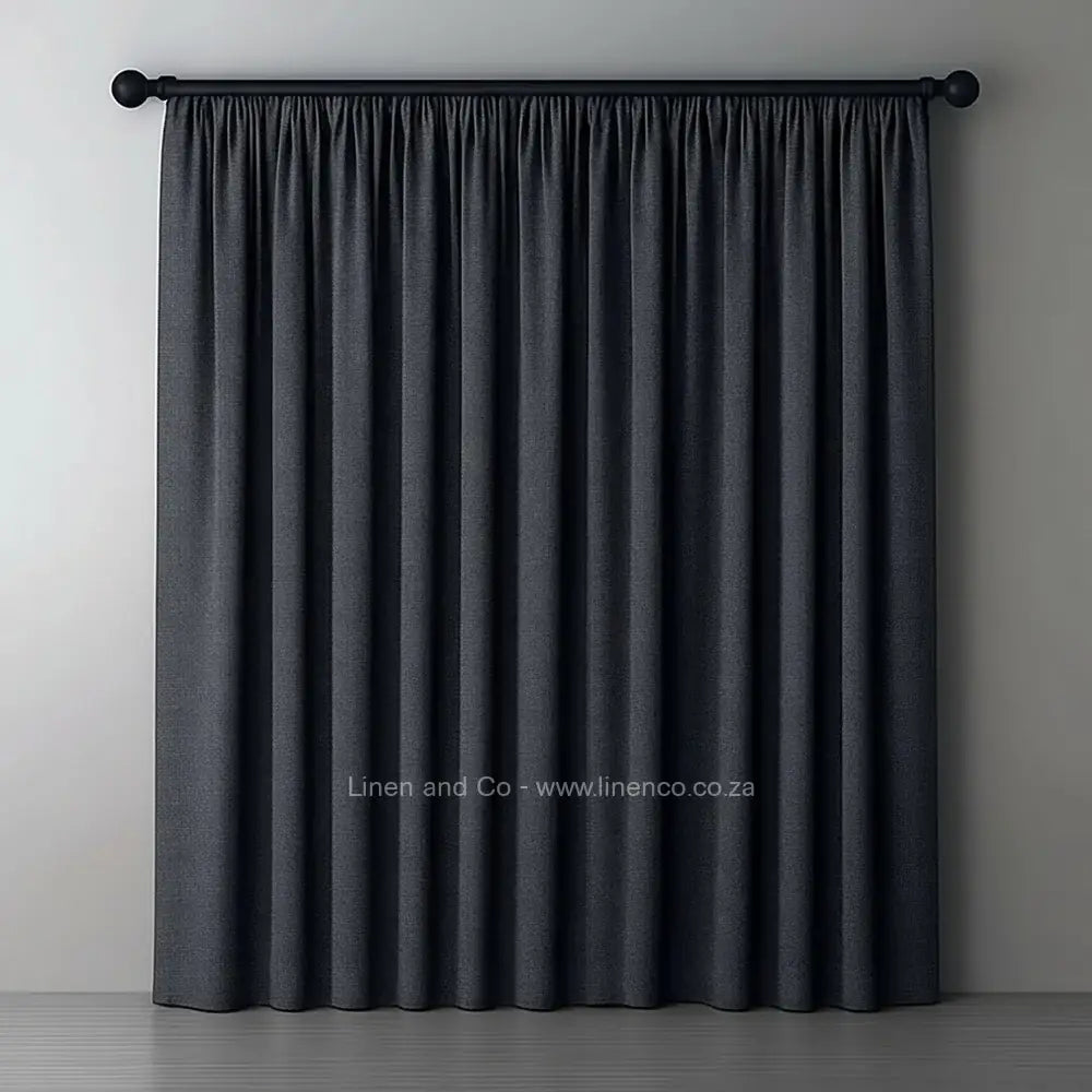 Dark Grey self lined blockout curtain with 70% shade reduction, professional hospitality-grade window treatment featuring refined texture and elegant tone for luxury interior design by Linen and Co