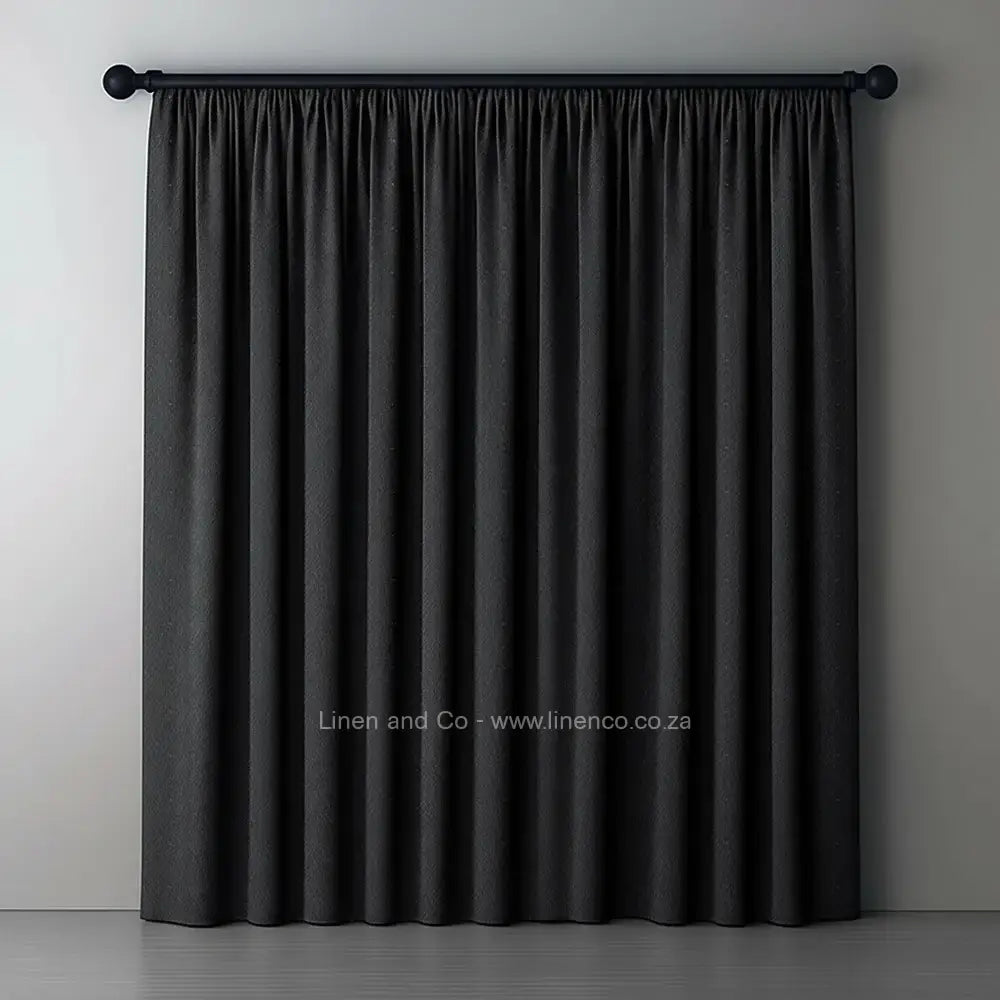 Granite Grey eyelet self lined blockout curtain with 70% shade reduction, professional hospitality-grade window treatment featuring refined texture and elegant tone for luxury interior design by Linen and Co