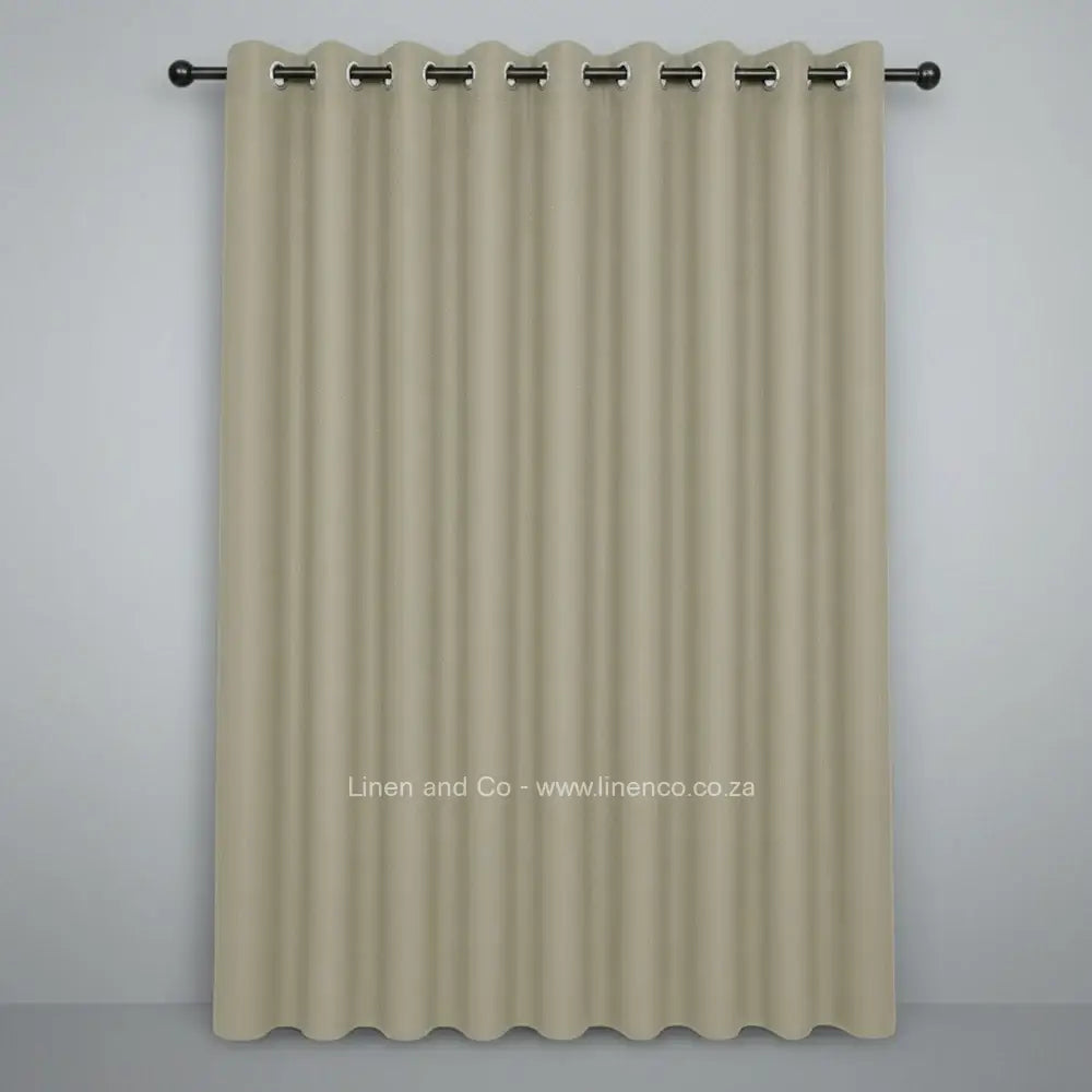 Beige eyelet woven blockout curtain with 70% shade reduction, professional hospitality-grade window treatment featuring refined texture and elegant tone for luxury interior design by Linen and Co