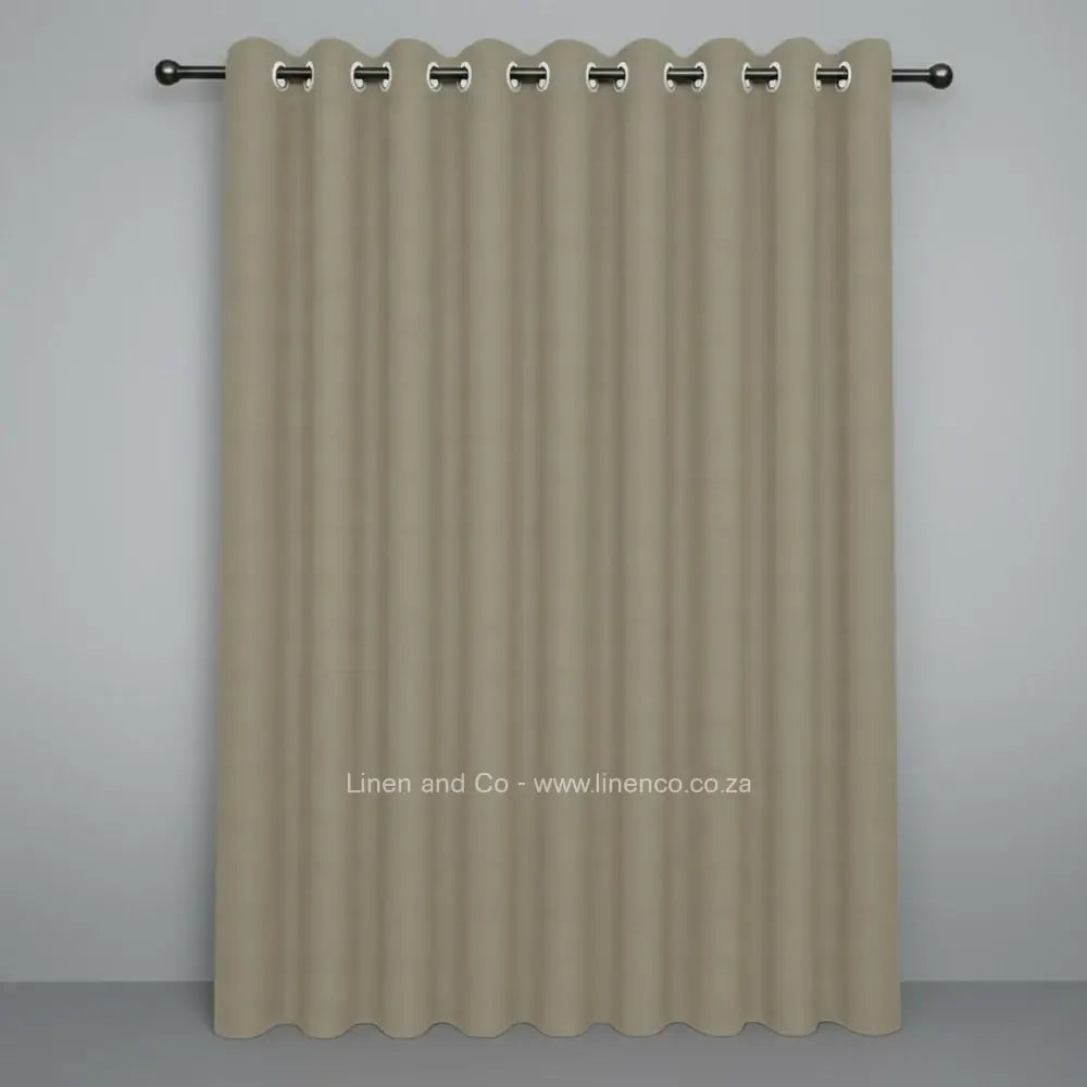 Beige eyelet woven blockout curtain with 70% shade reduction, professional hospitality-grade window treatment featuring refined texture and elegant tone for luxury interior design by Linen and Co