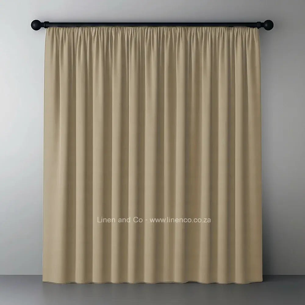 Taupe taped woven blockout curtain with 70% shade reduction, professional hospitality-grade window treatment featuring refined texture and elegant tone for luxury interior design by Linen and Co