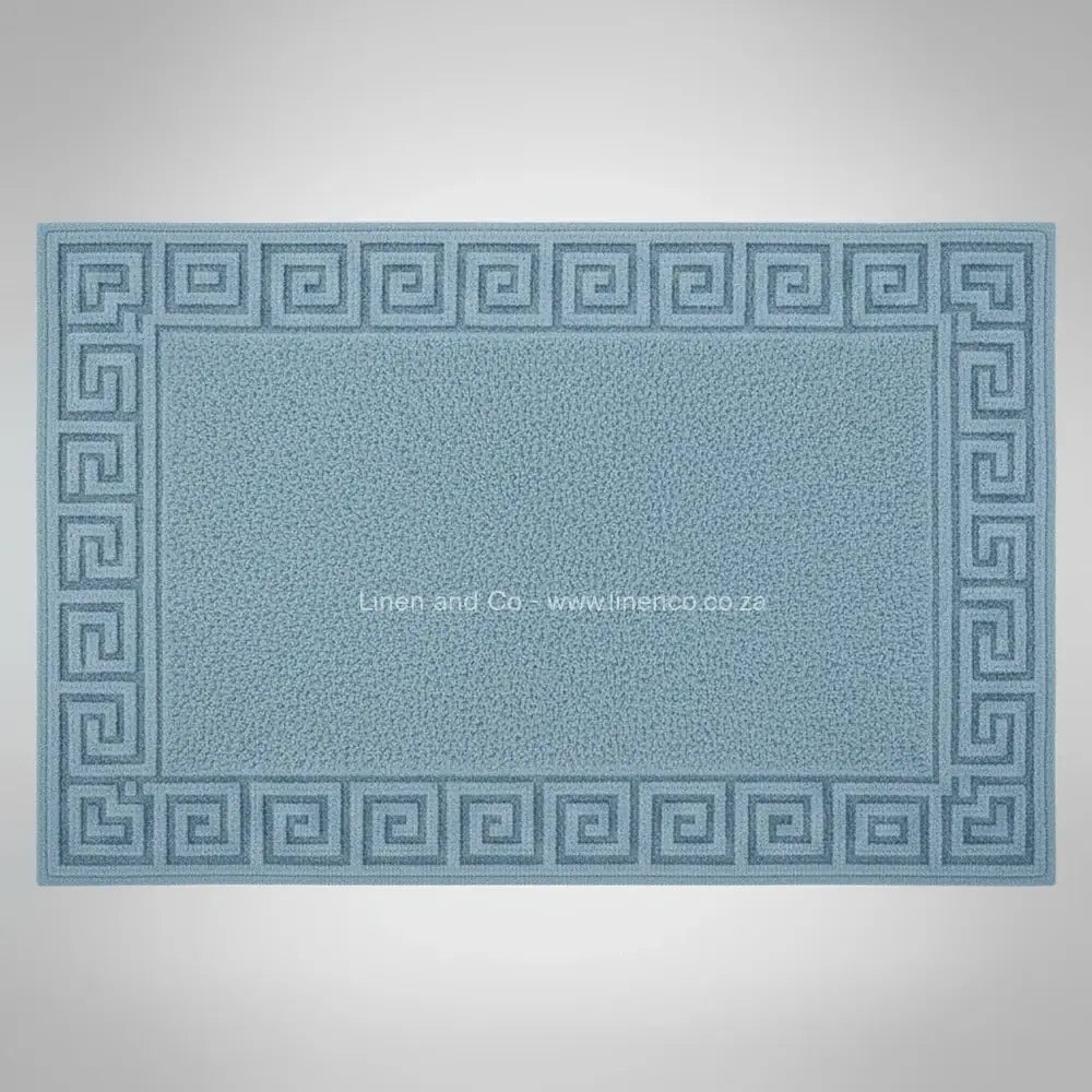 French Blue bath mat with Greek Key Border from Linen and Co Hotel Collection - premium cotton terry hospitality textile