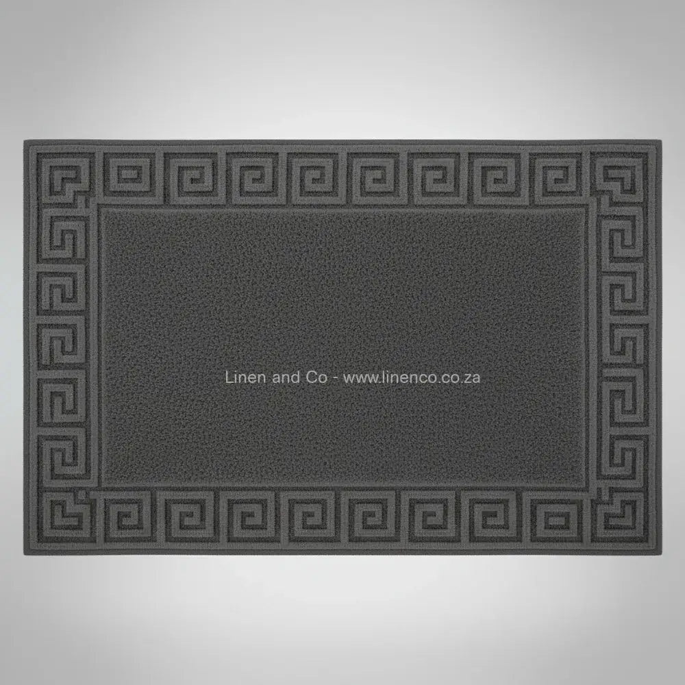 Grey bath mat with Greek Key Border from Linen and Co Hotel Collection - premium cotton terry hospitality textile