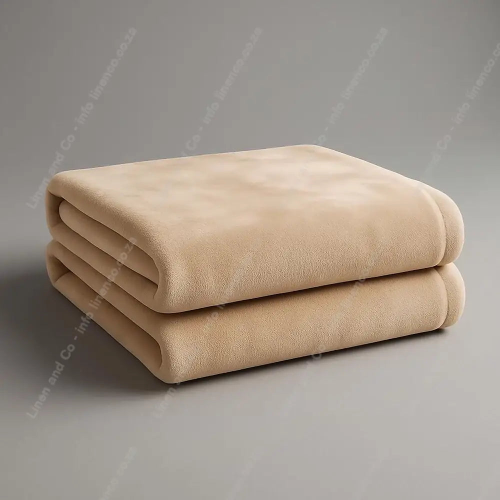 Linen and Co Beige Luxury Plush 
Blanket on a Grey Background.
