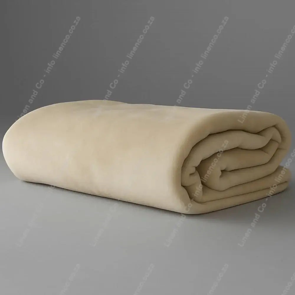 Linen and Co - Bone Belfiore Hotel Blanket Folded on a Grey Background.