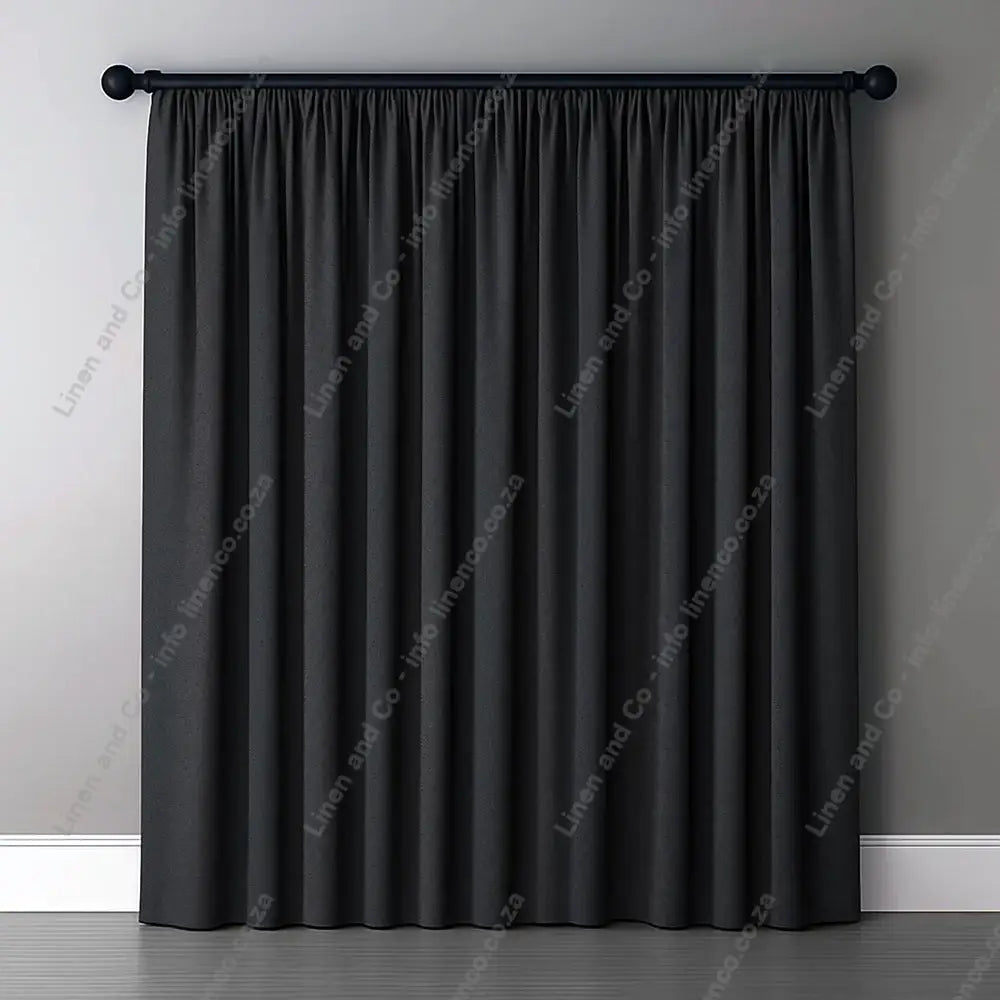 Charcoal Woven Blockout Curtain with normal curtain tape curtain with a dark rod