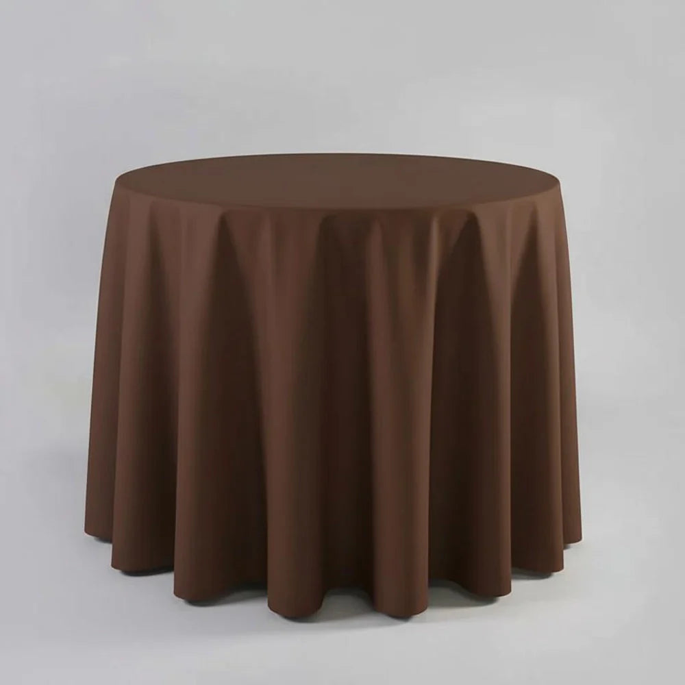Chocolate Brown table Cloth on a round table with a light background