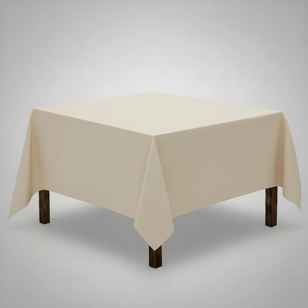 Cream table Cloth on a square table with a light background