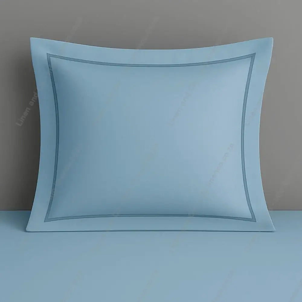 Duck Egg Pillow Case Continental Oxford one Row Satin Stitch with a grey background