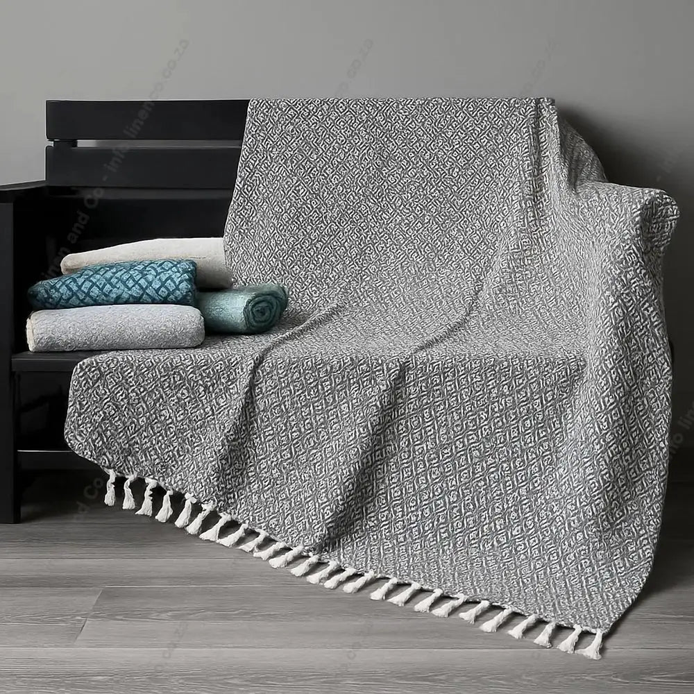 Cotton Throw Elvira Design with Grey Background.