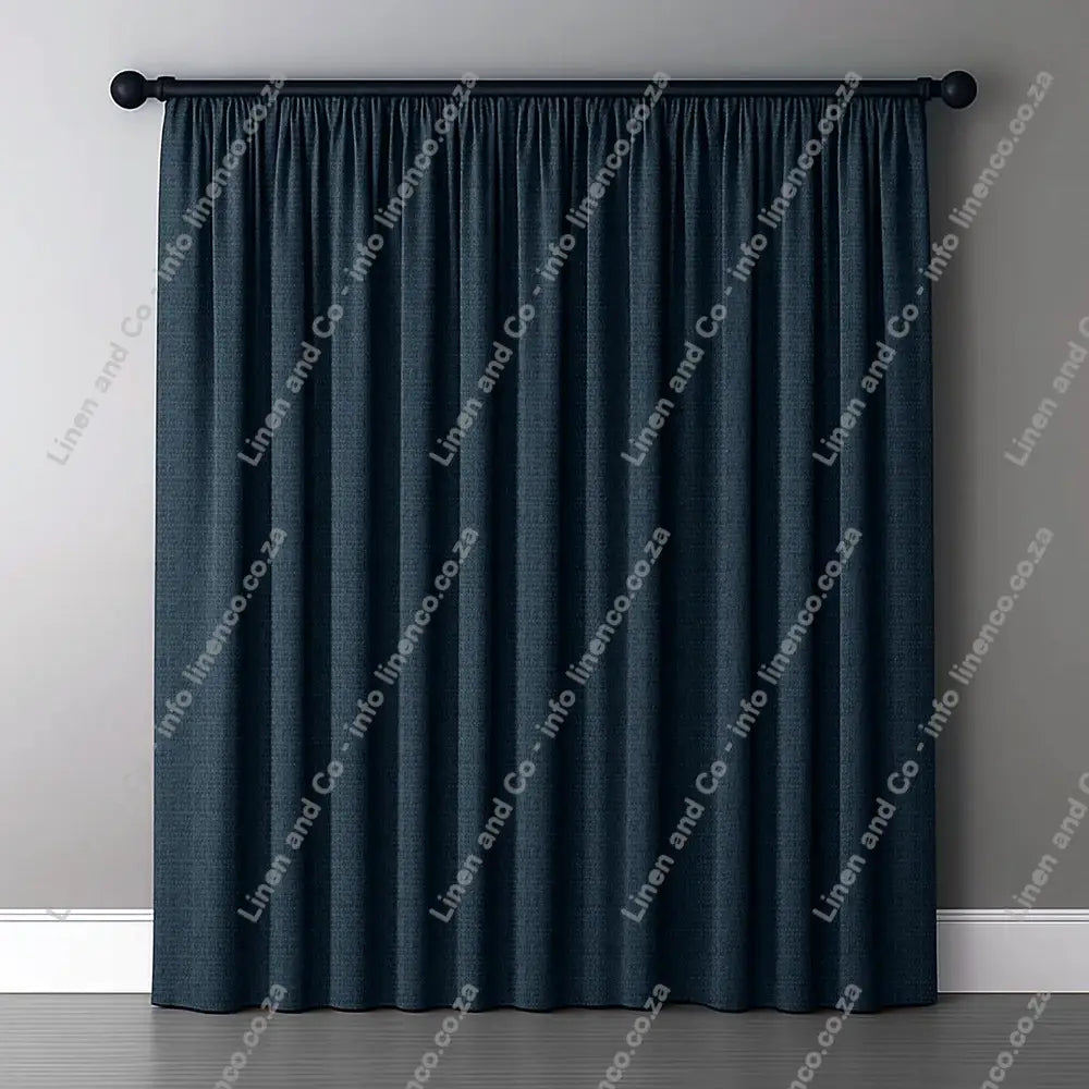 French Blue Curtain with normal curtain tape curtain with a dark rod