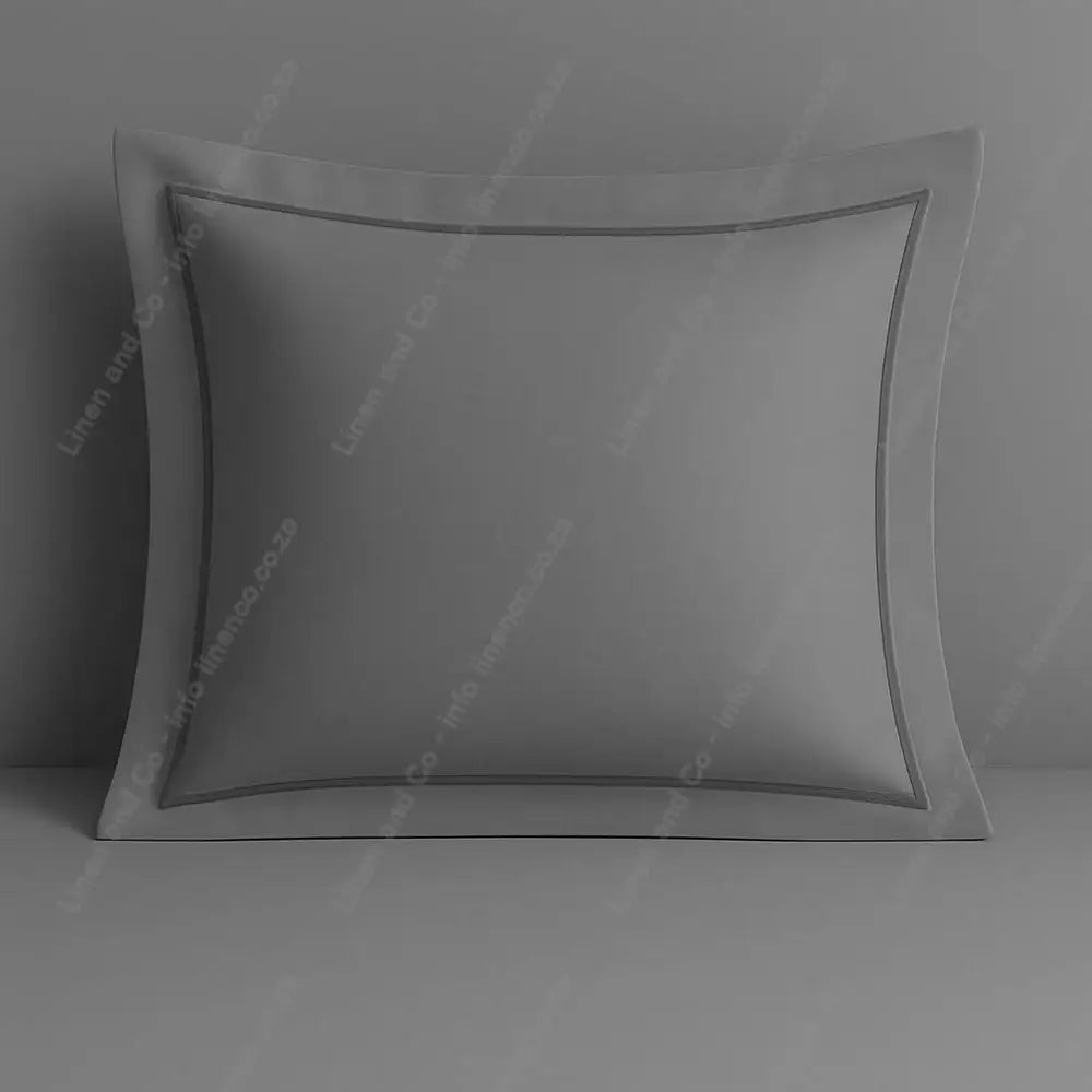 Grey Pillow Case Continental Oxford one Row Satin Stitch with a grey background