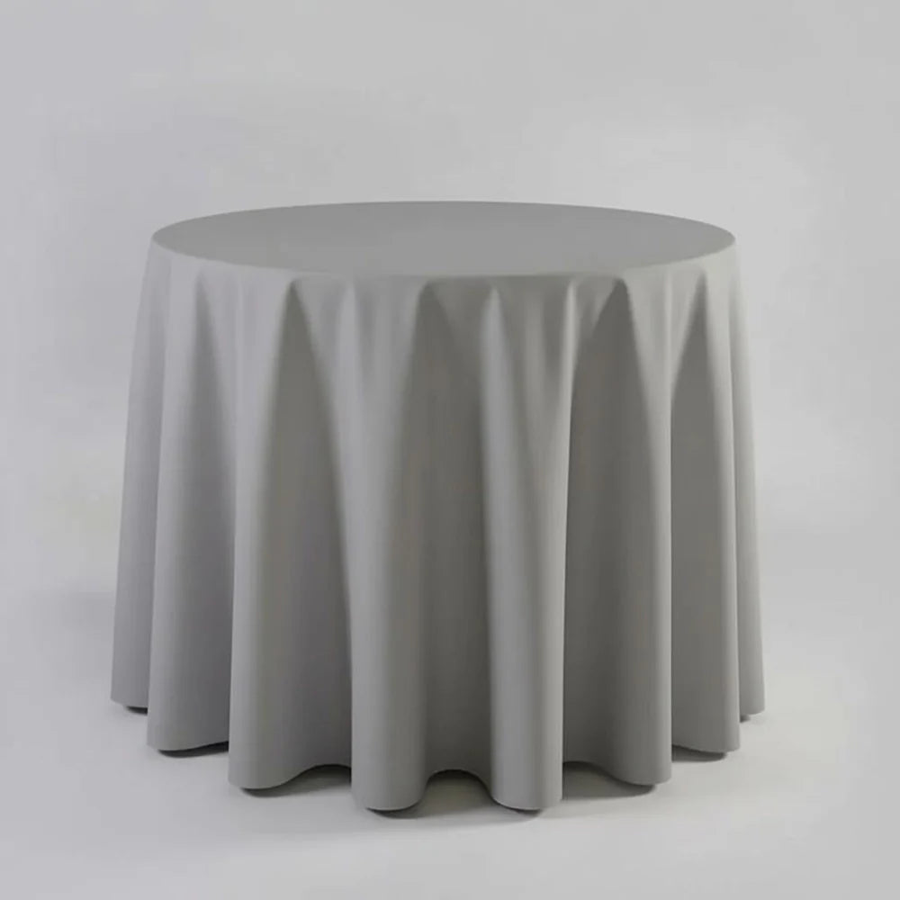 Grey table Cloth on a round table with a light background