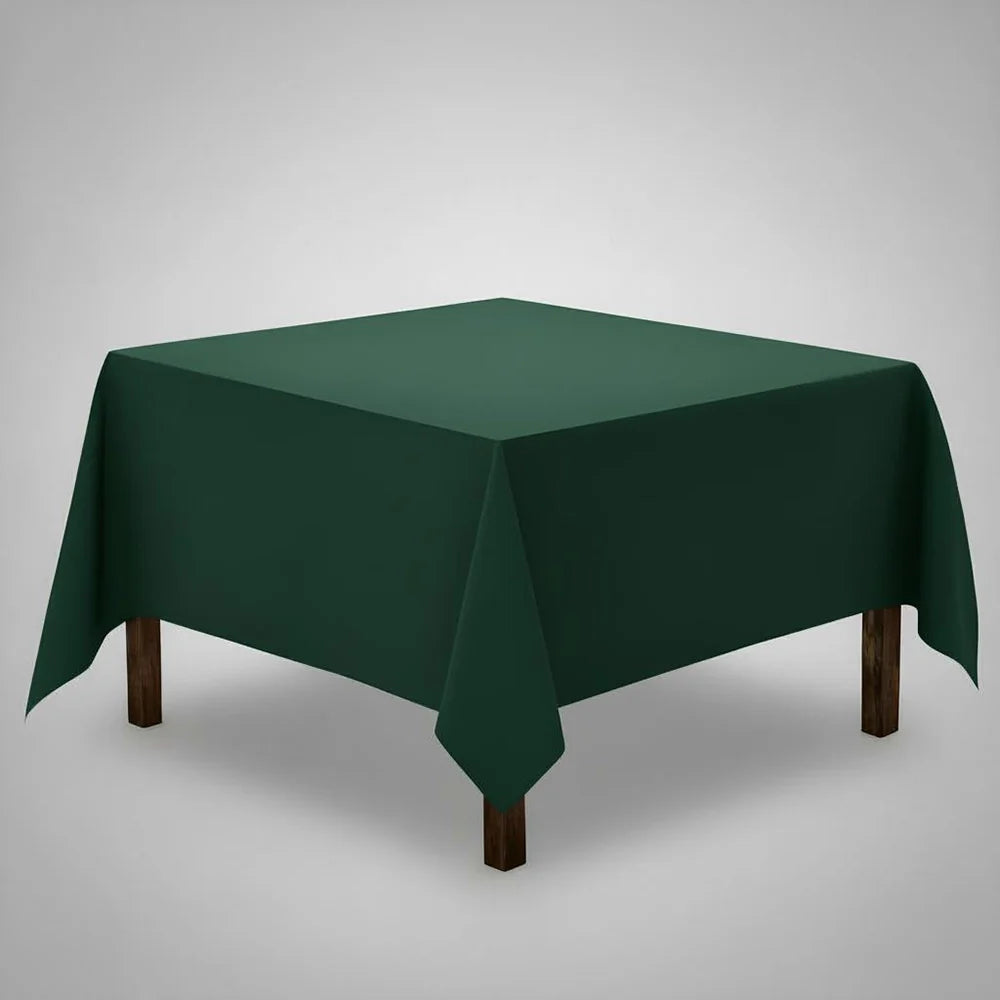 Hunter Green table Cloth on a square table with a light background