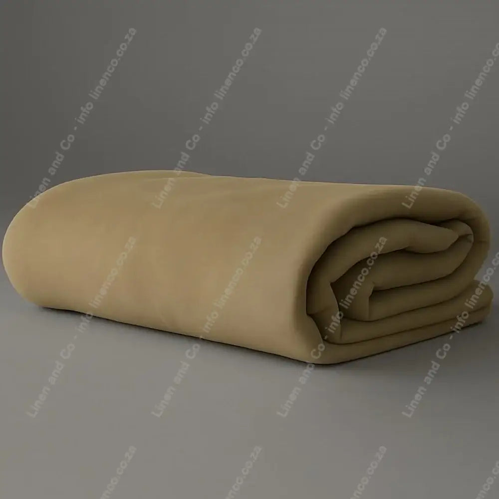 Linen and Co - Khaki Belfiore Hotel Blanket Folded on a Grey Background.