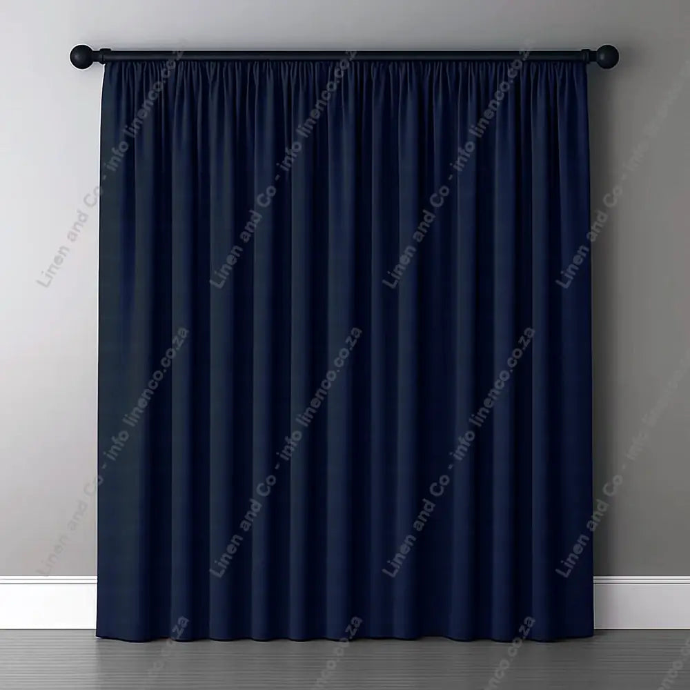 Navy Woven Blockout Curtain with normal curtain tape curtain with a dark rod
