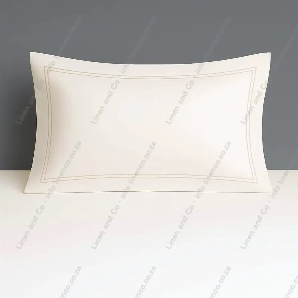 Cream Pillow Case Oxford with Two Row Satin Stitch on a grey background