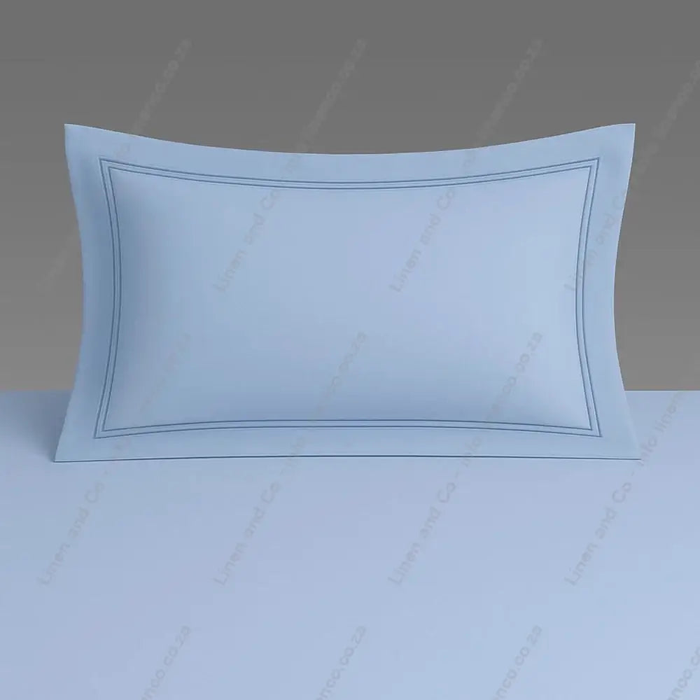 Duck Egg Pillow Case Oxford with Two Row Satin Stitch on a grey background