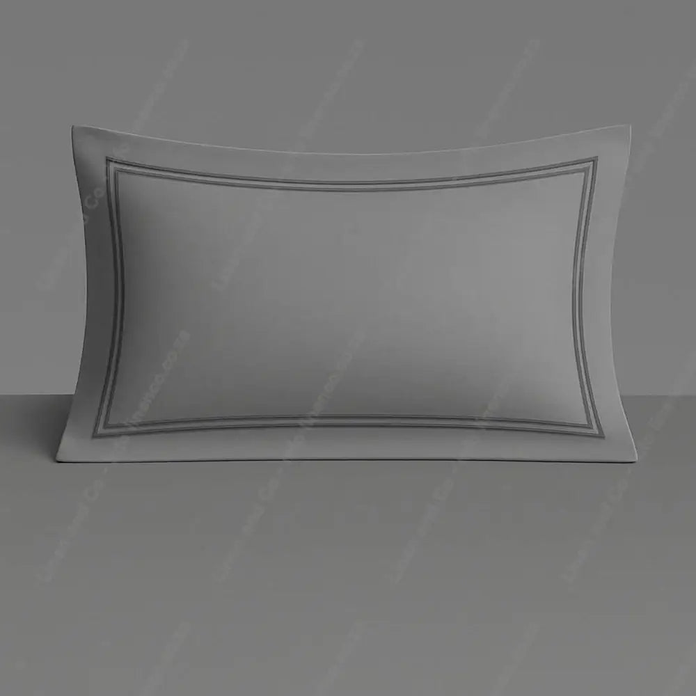 Grey Pillow Case Oxford with Two Row Satin Stitch on a grey background