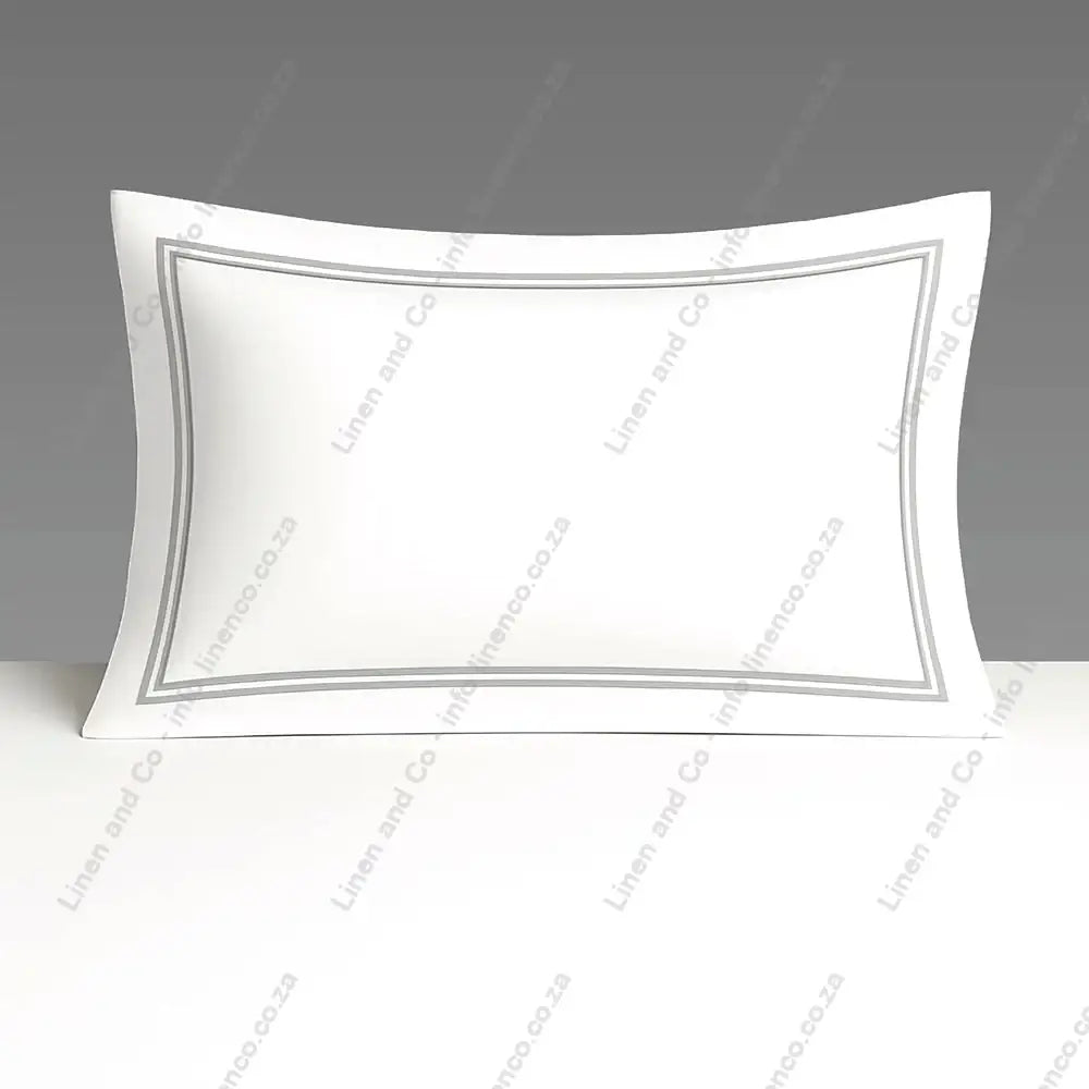 White Pillow Case Oxford with Two Row Satin Stitch on a grey background
