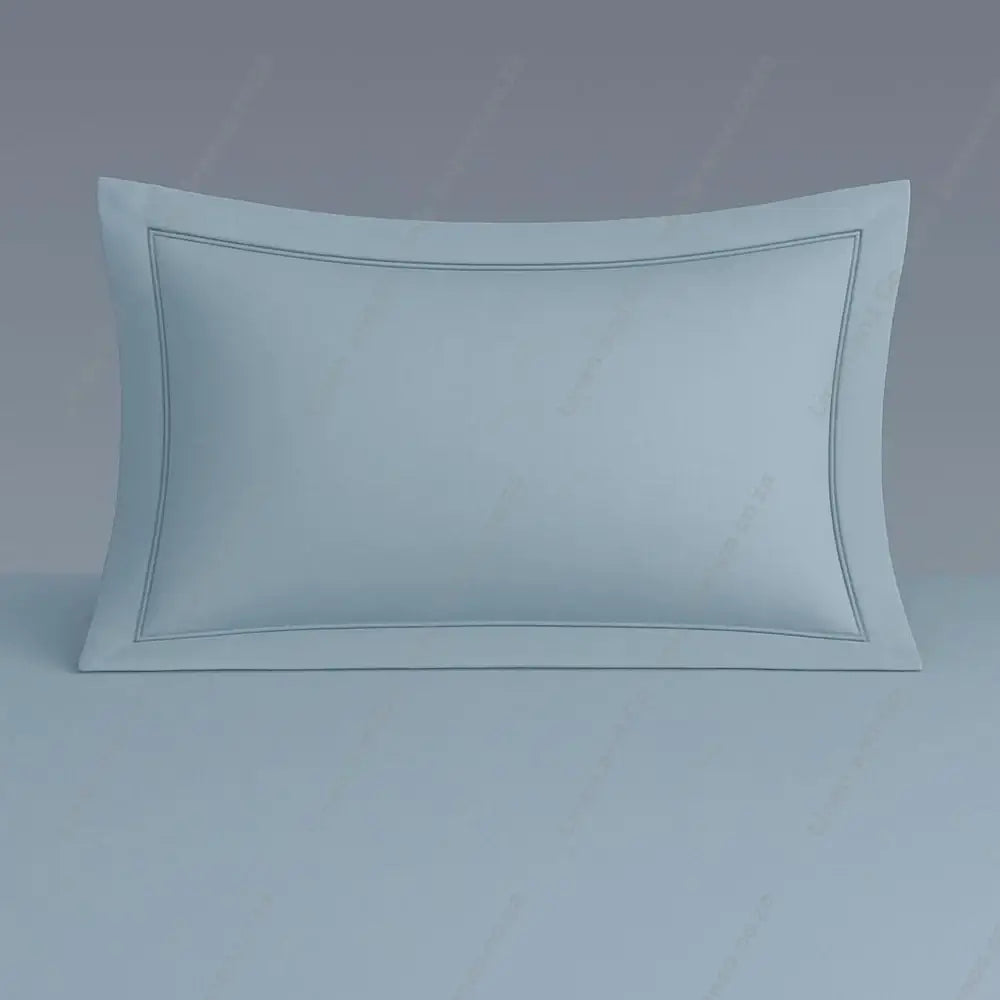 Duck Egg Pillow Case Oxford one Row Satin Stitch on a grey background.