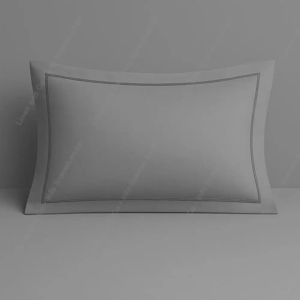 Grey Pillow Case Oxford one Row Satin Stitch on a grey background.