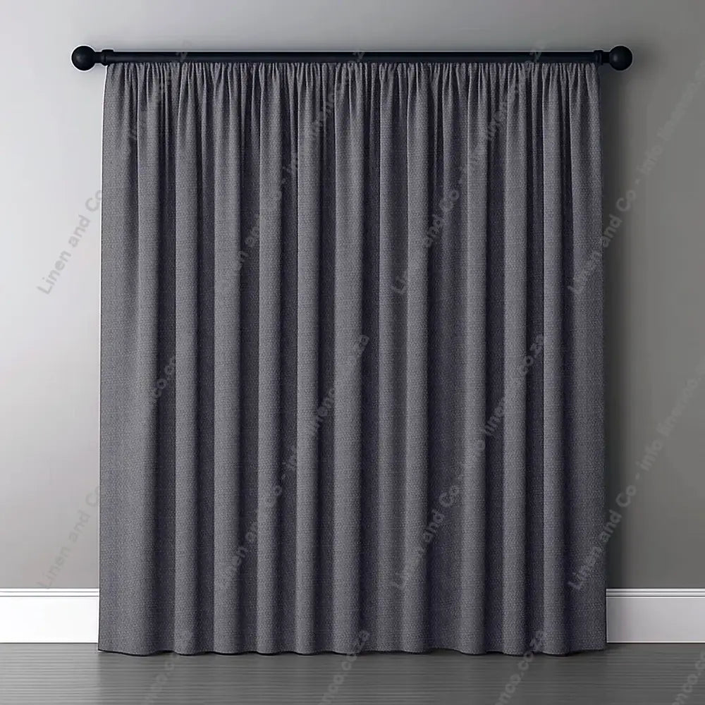 Silver Grey Curtain with normal curtain tape curtain with a dark rod