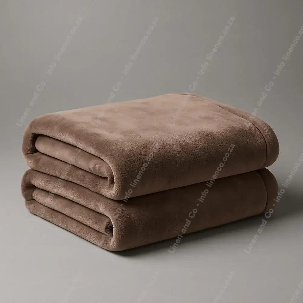 Linen and Co Stone Luxury Plush 
Blanket on a Grey Background.