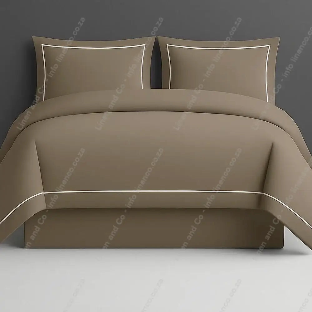Duvet Cover Set Stone Oxford One Row Satin Stitch Cotton Percale 200TC