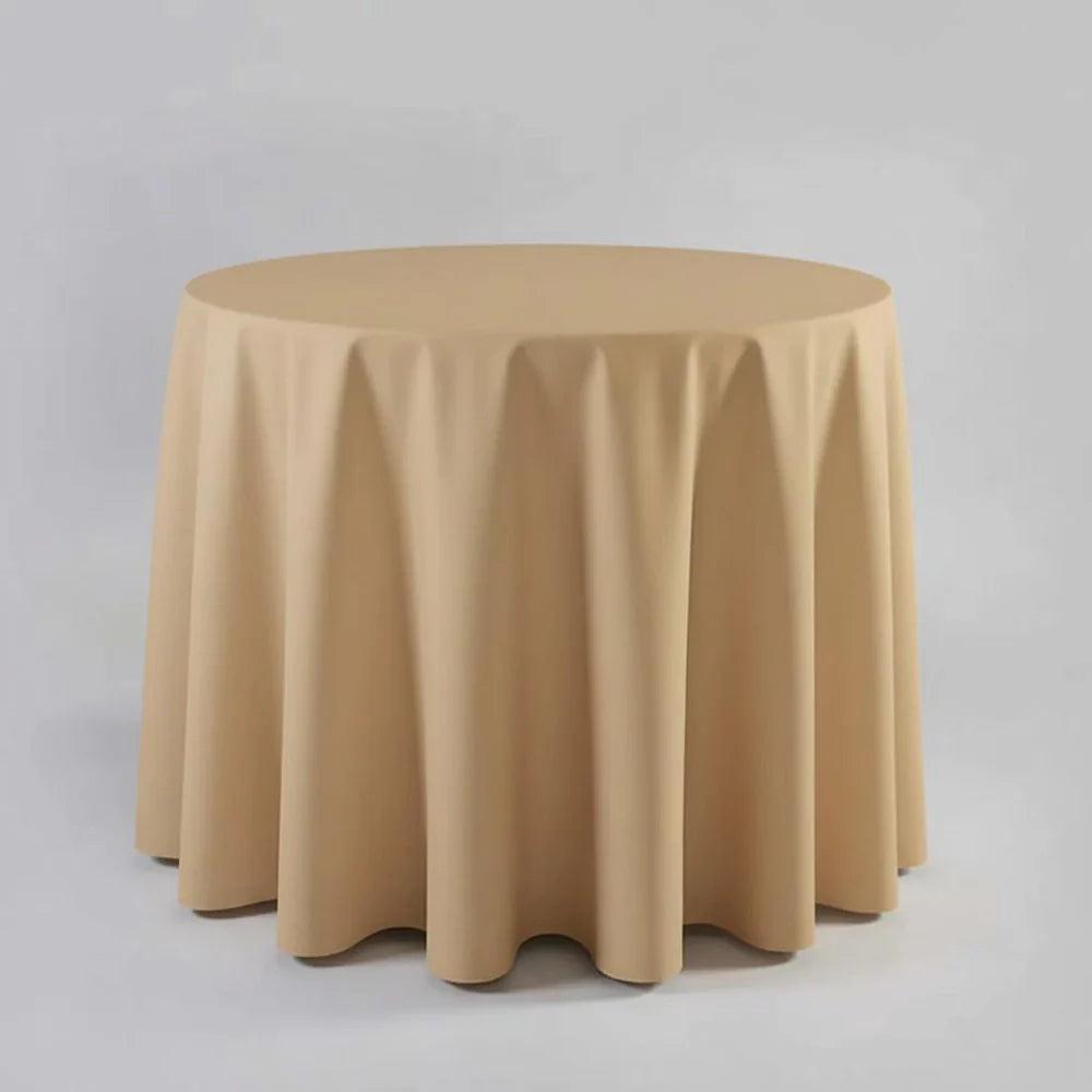 Tan table Cloth on a round table with a light background