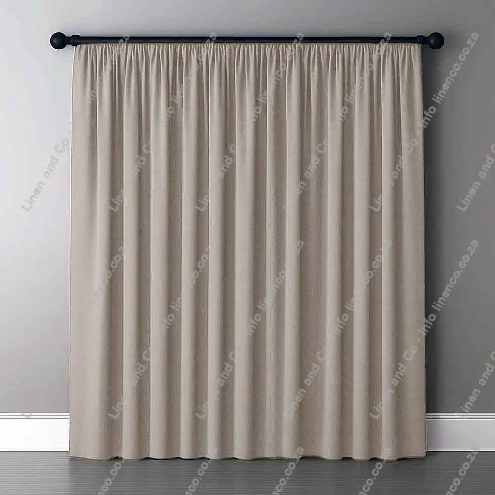 Taupe Curtain with normal curtain tape curtain with a dark rod
