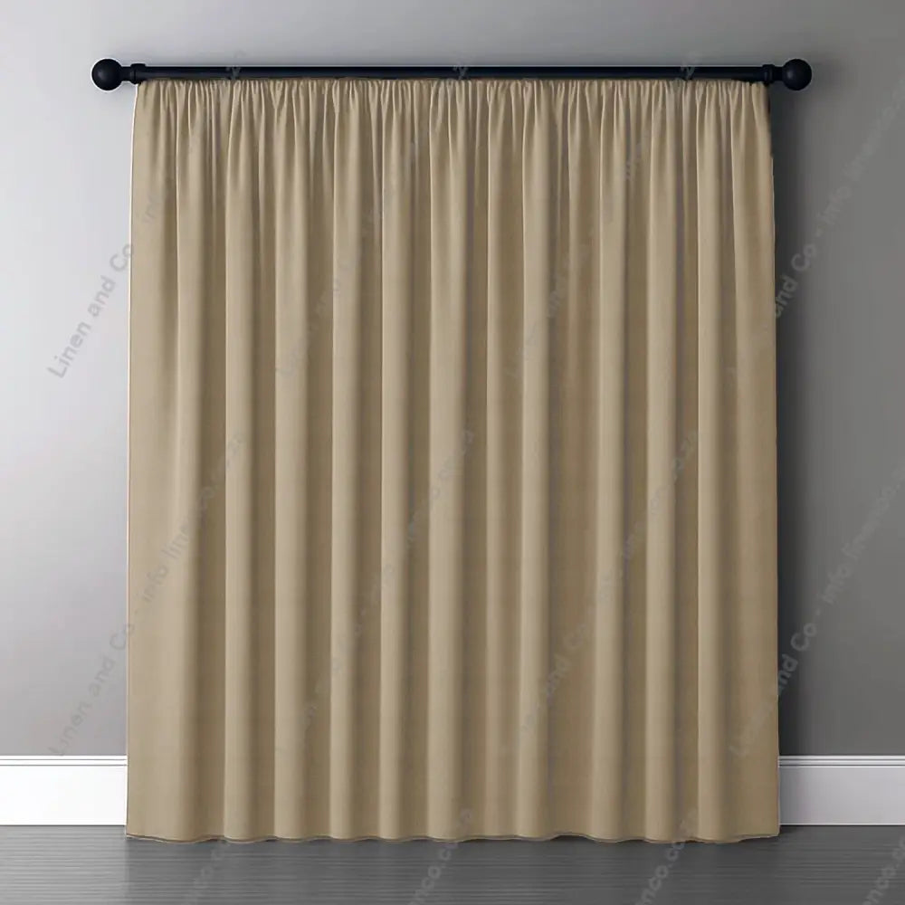 Taupe Woven Blockout Curtain with normal curtain tape curtain with a dark rod