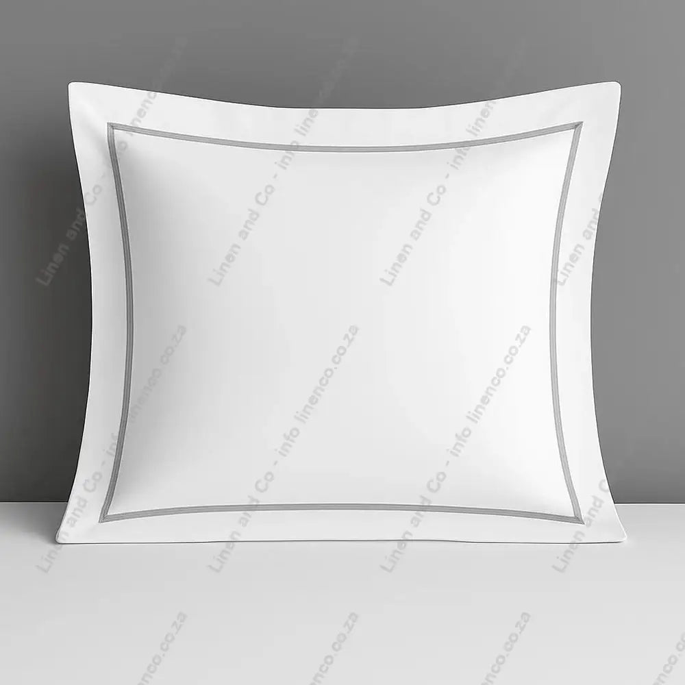 White Pillow Case Continental Oxford one Row Satin Stitch with a grey background