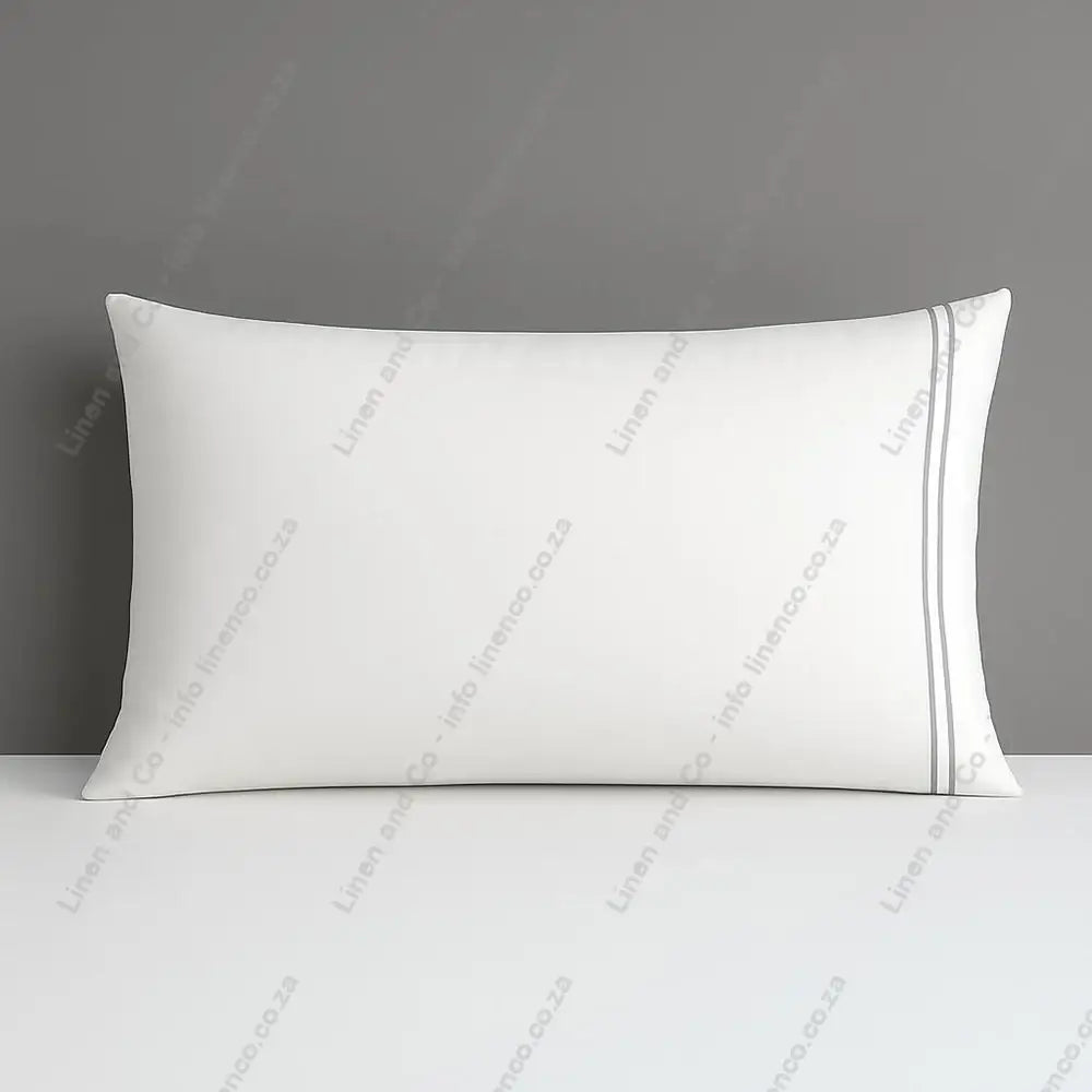 White Pillow Case Plain 2 Row Satin Stitch on a grey background