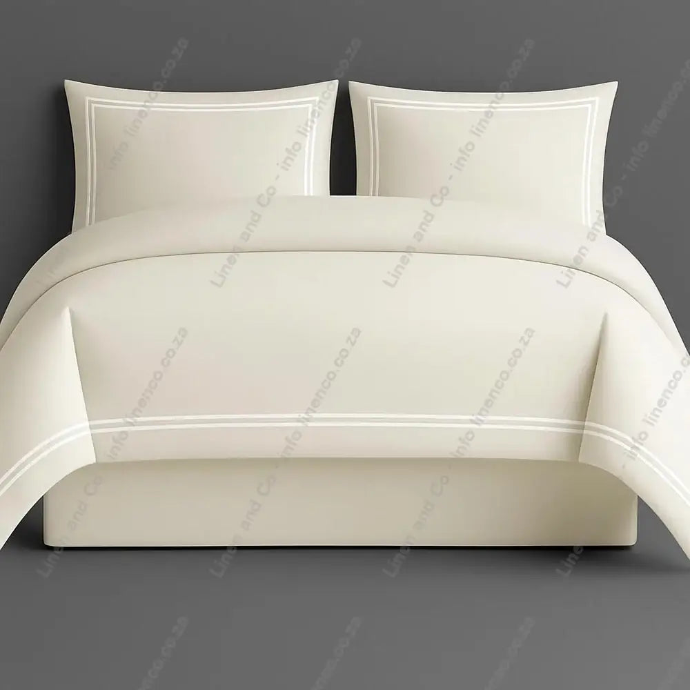 Duvet Cover Set Cream Oxford Two Row Satin Stitch Polycotton Percale 200TC