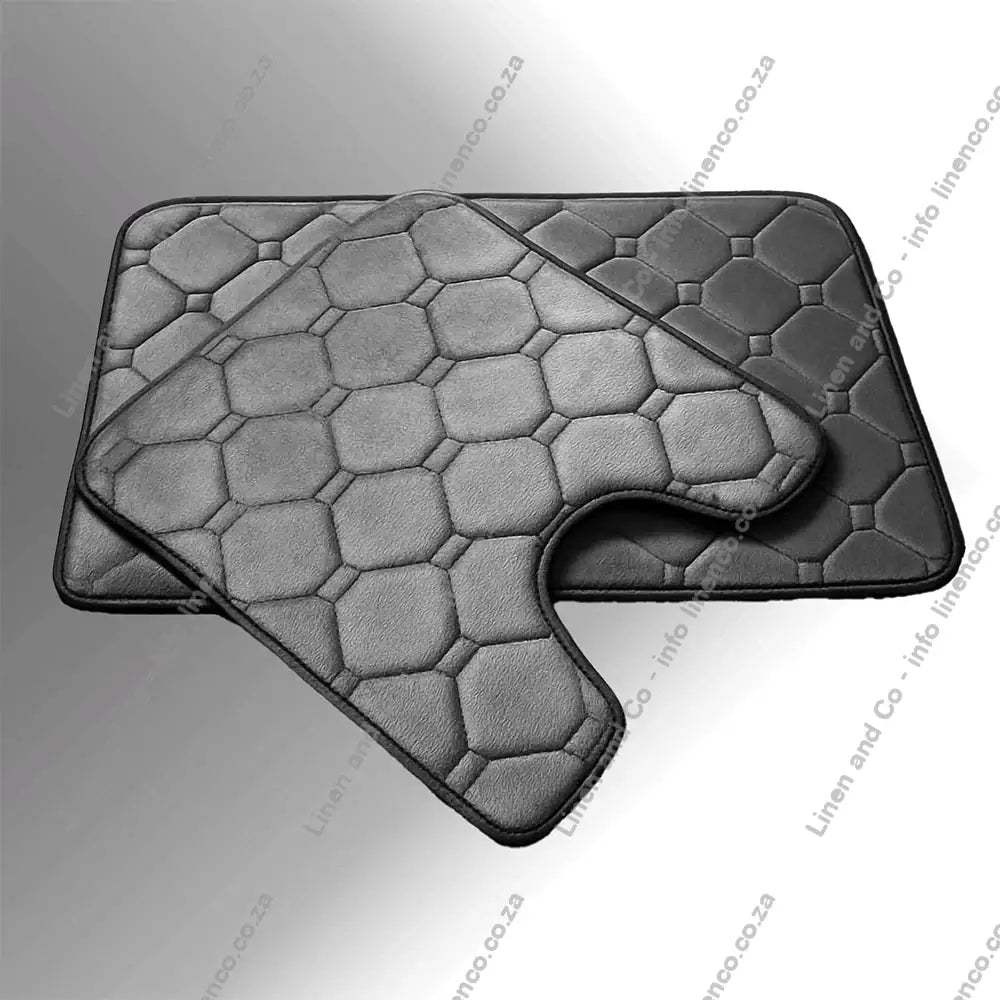 Grey Memory Foam bath mat set textured bath mat on a light grey background