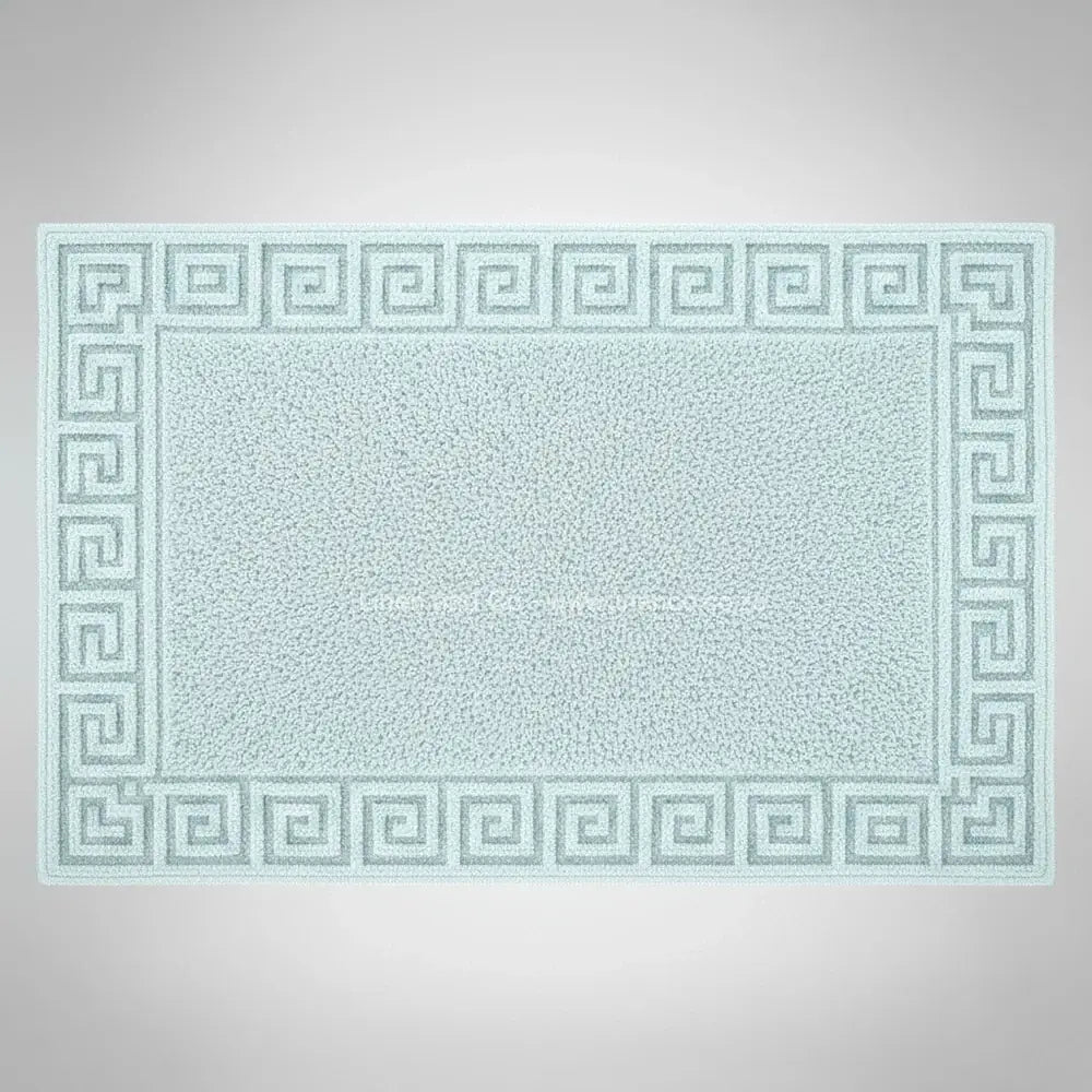 Marine (Light Duck Egg) bath mat with Greek Key Border from Linen and Co Hotel Collection - premium cotton terry hospitality textile