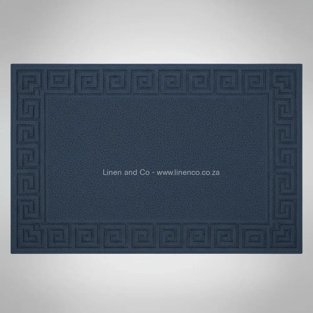 Navy Blue bath mat with Greek Key Border from Linen and Co Hotel Collection - premium cotton terry hospitality textile