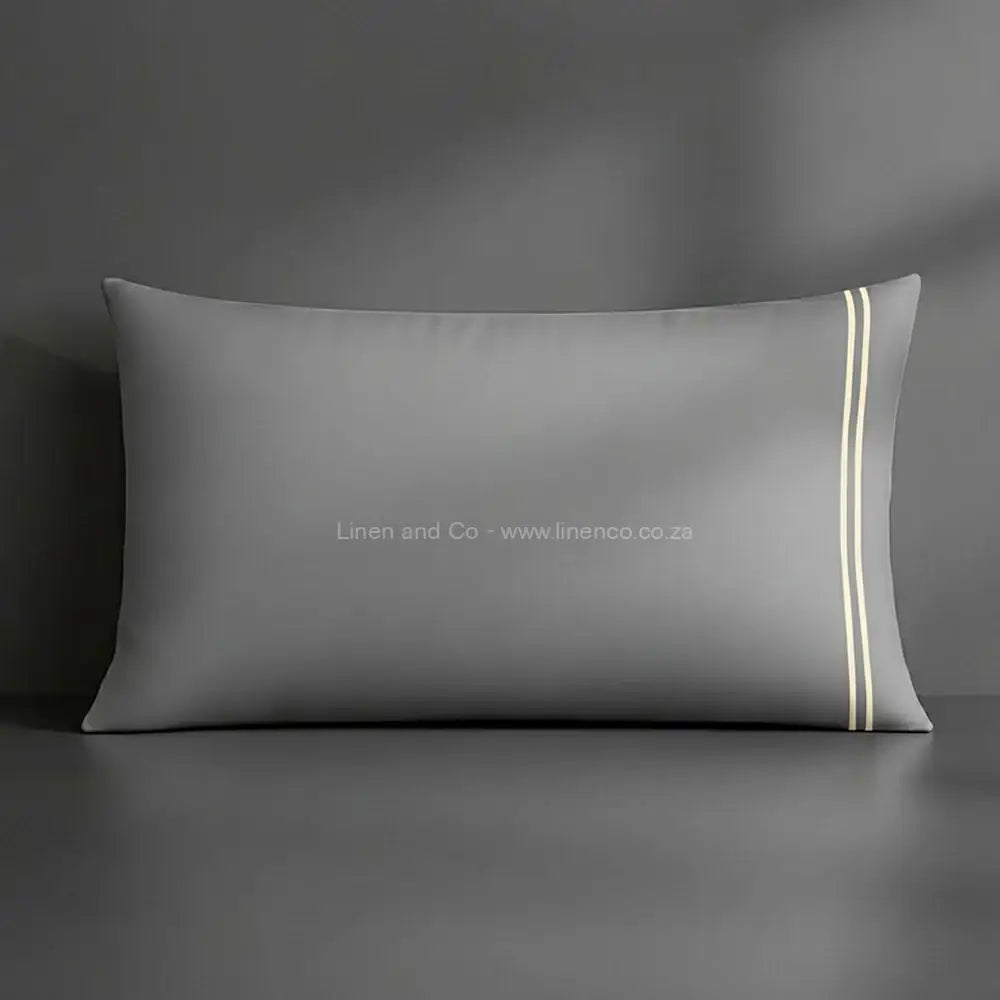 Pillow case grey with satin stitch oxford detail with grey background luxury hotel bed linen by Linen and Co