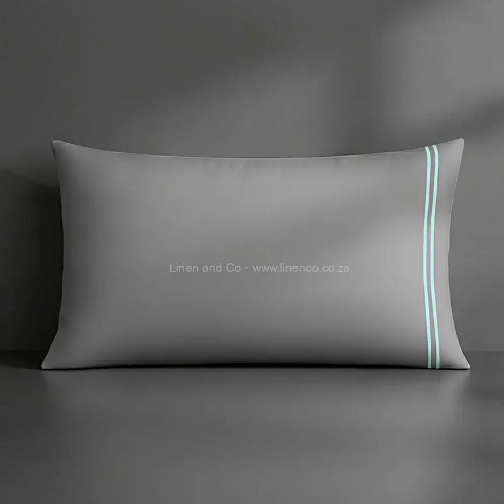 Pillow case grey with satin stitch oxford detail with grey background luxury hotel bed linen by Linen and Co