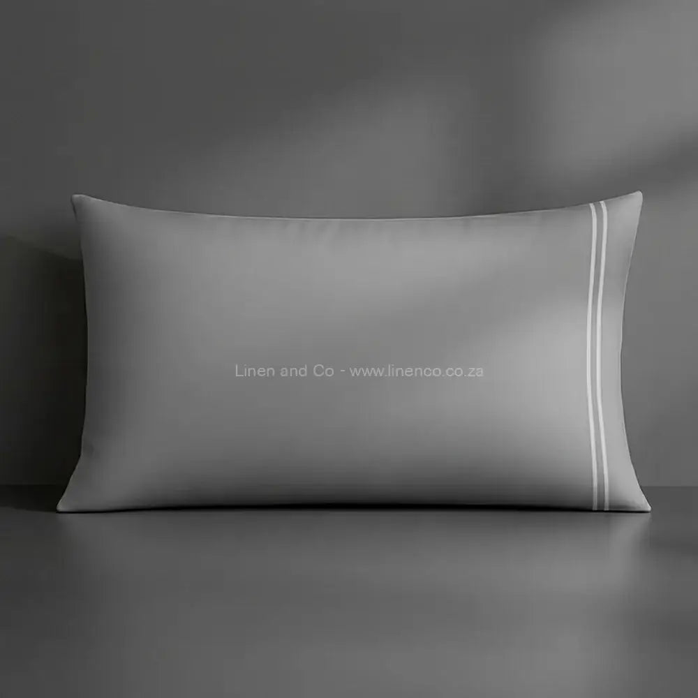 Pillow case grey with satin stitch oxford detail with grey background luxury hotel bed linen by Linen and Co