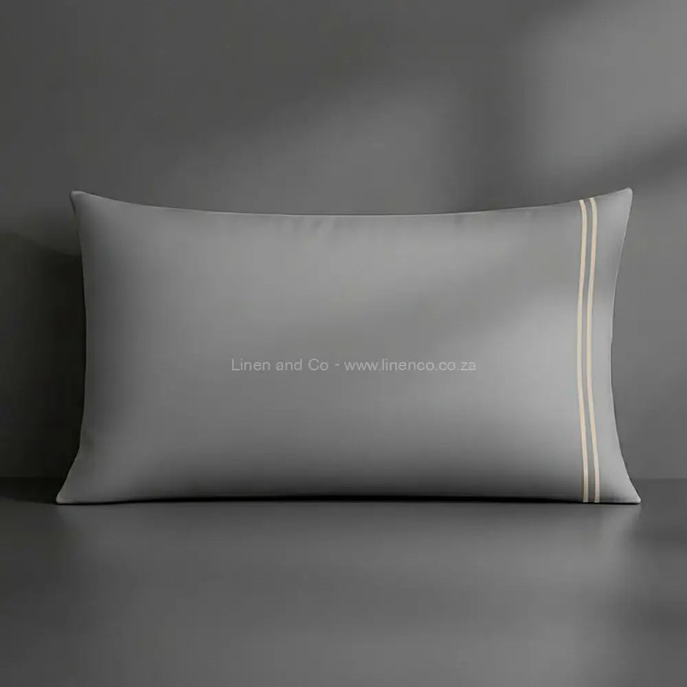 Pillow case grey with satin stitch oxford detail with grey background luxury hotel bed linen by Linen and Co