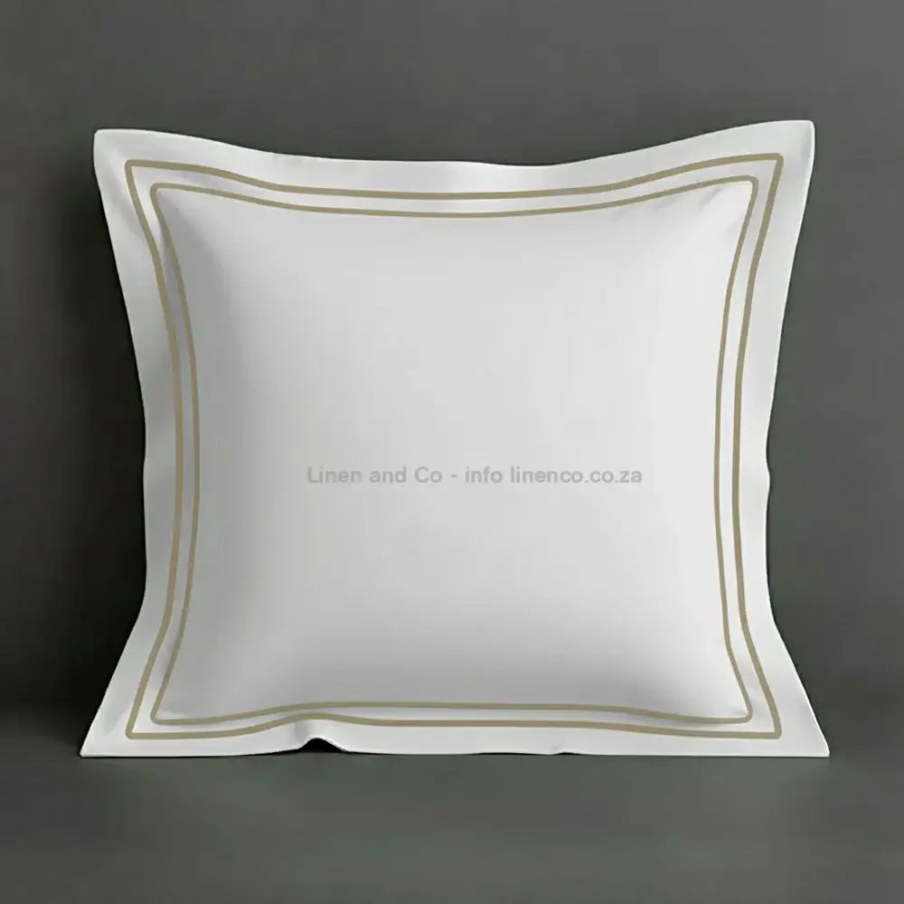 White continental oxford pillow case with stone two row satin stitch detail on a grey background. Luxury Hotel Linen by Linen and Co.