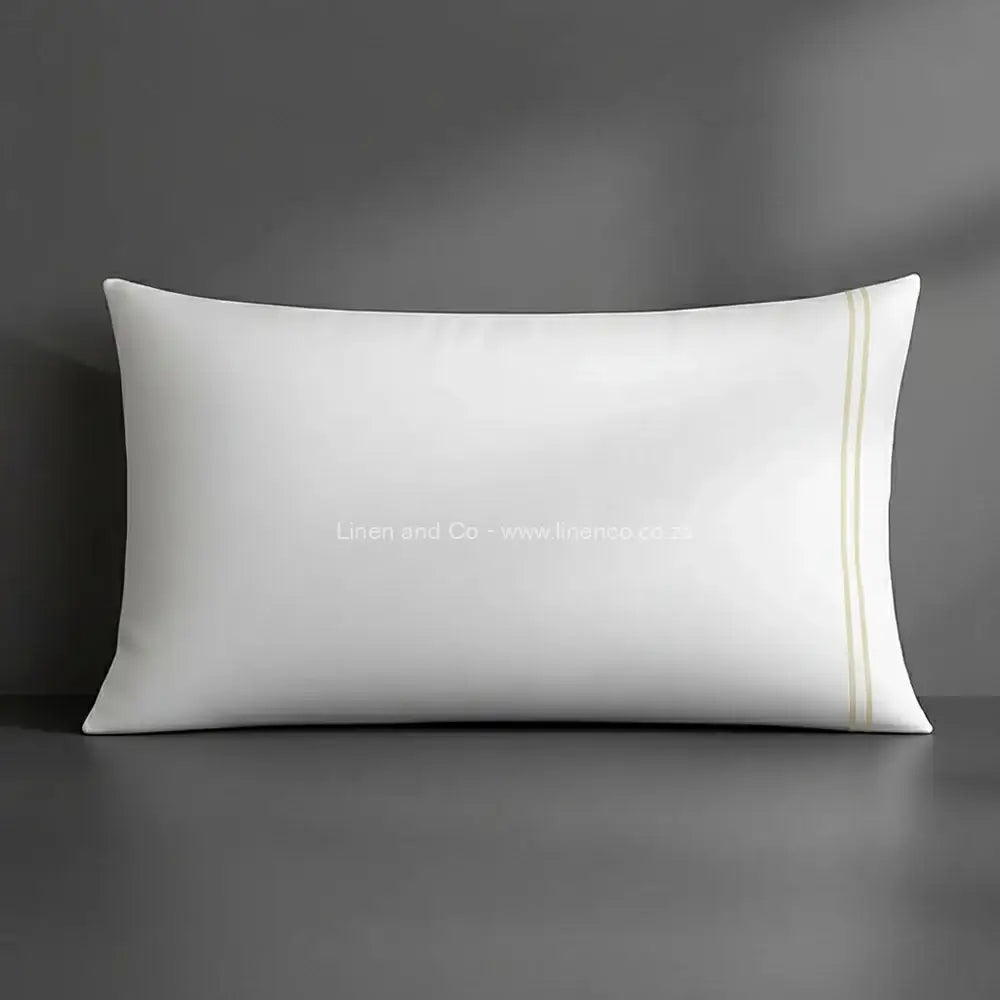 Pillow case white with satin stitch oxford detail with grey background luxury hotel bed linen by Linen and Co