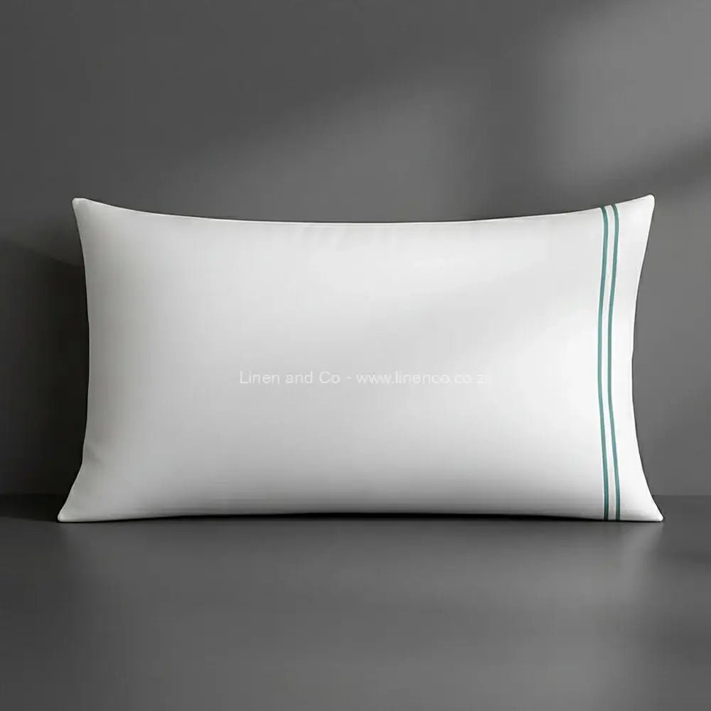 Pillow case white with satin stitch oxford detail with grey background luxury hotel bed linen by Linen and Co