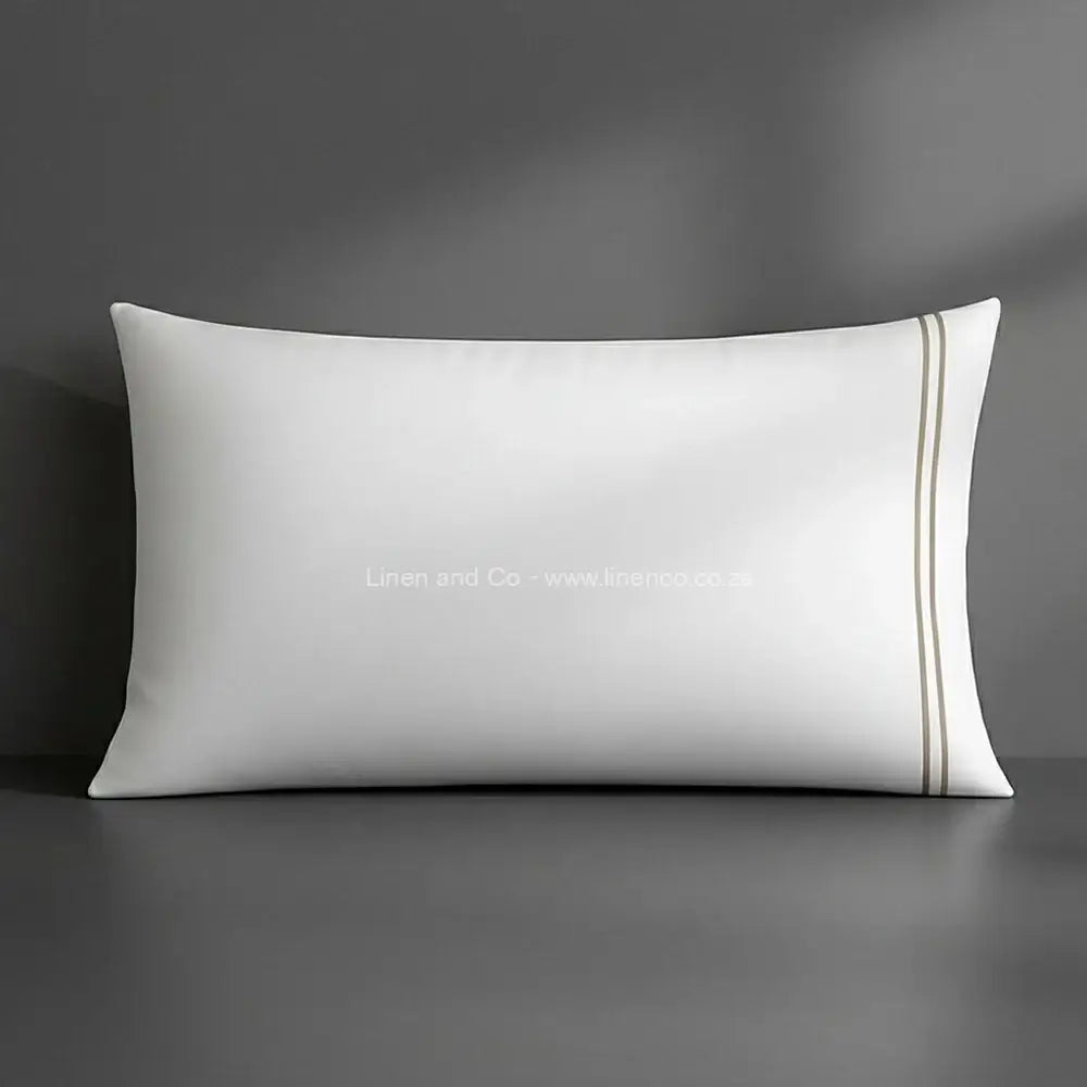 Pillow case white with satin stitch oxford detail with grey background luxury hotel bed linen by Linen and Co