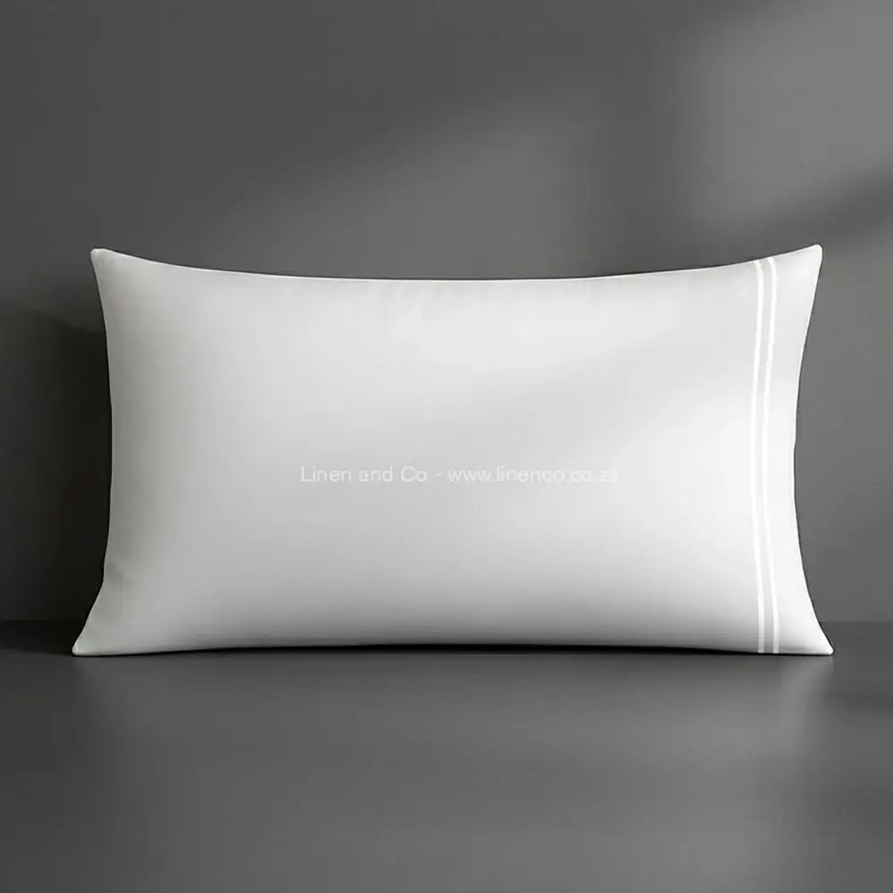 Pillow case white with satin stitch oxford detail with grey background luxury hotel bed linen by Linen and Co